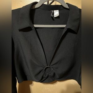 Divided Black Crop Blouse